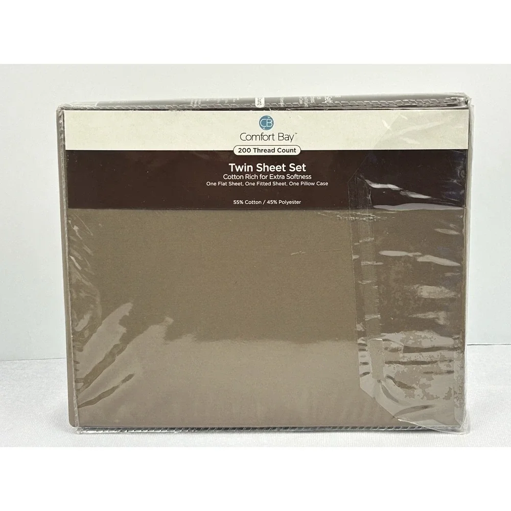 Comfort Bay Twin Sheet Set 200 Thread Count Cotton Blend Tan NEW